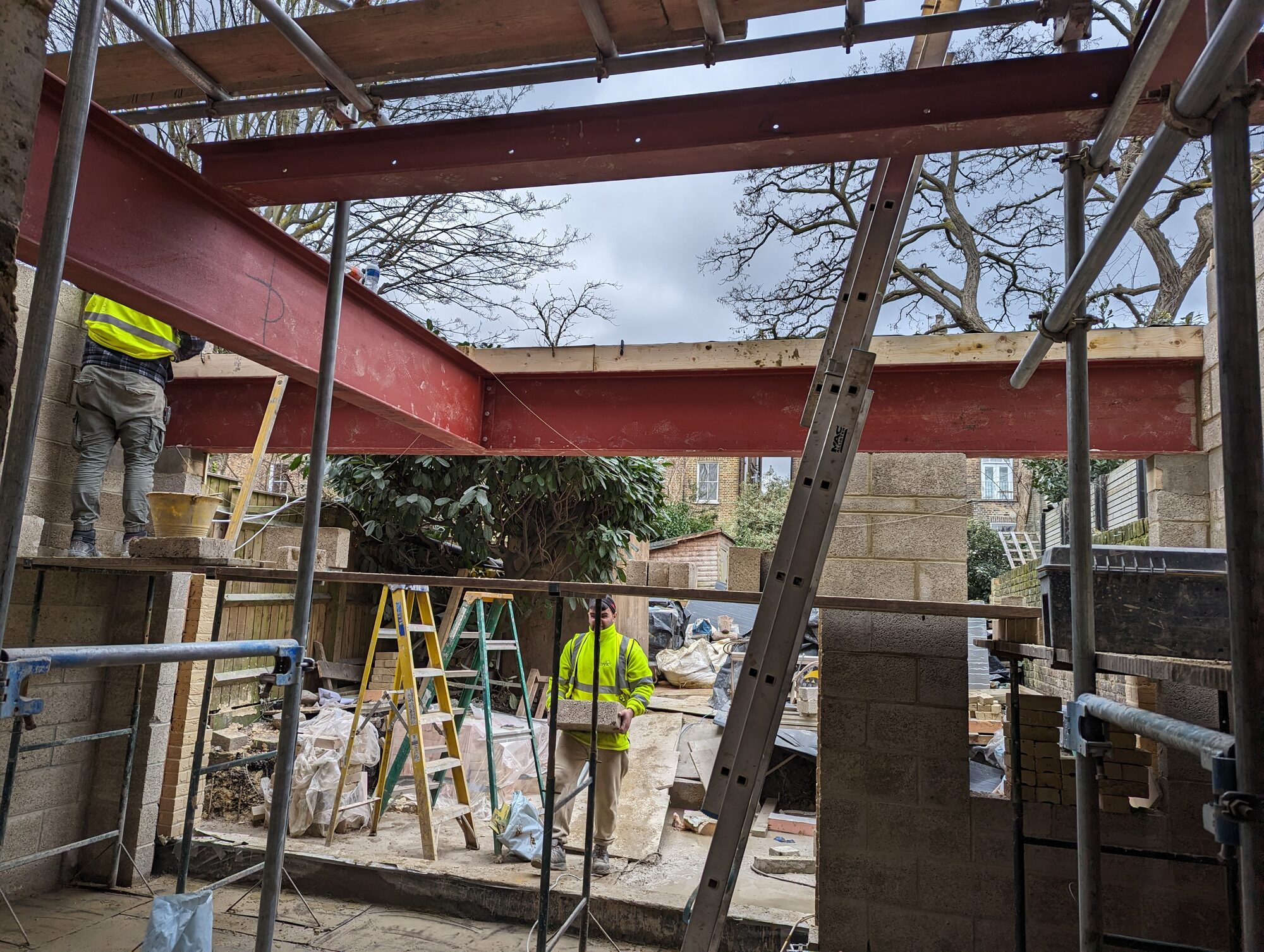 Structural steel installation during a Marval Construct project